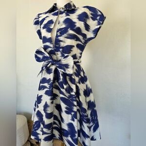 Sara Campbell Silk Ikat Tie Waist  Dress Blue White Size 8 Palm Beach Resort